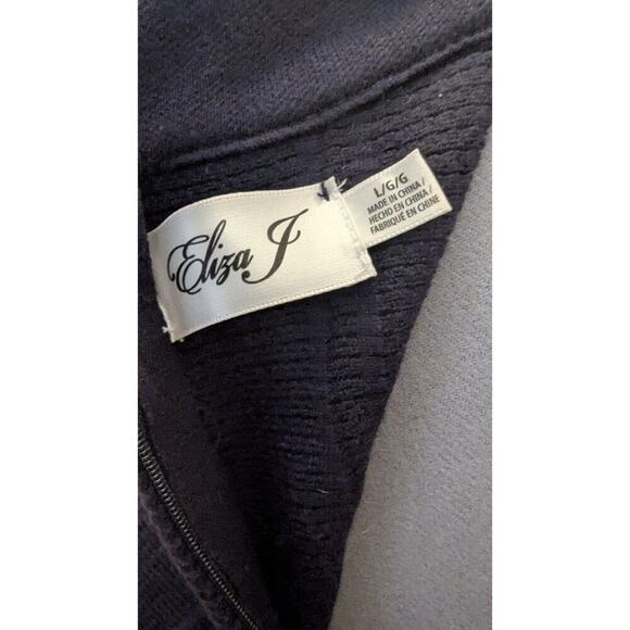 Eliza J Navy Blue Sweater Dress fit and flare Sz L Retro Style Stretchy Cute - Picture 4 of 6